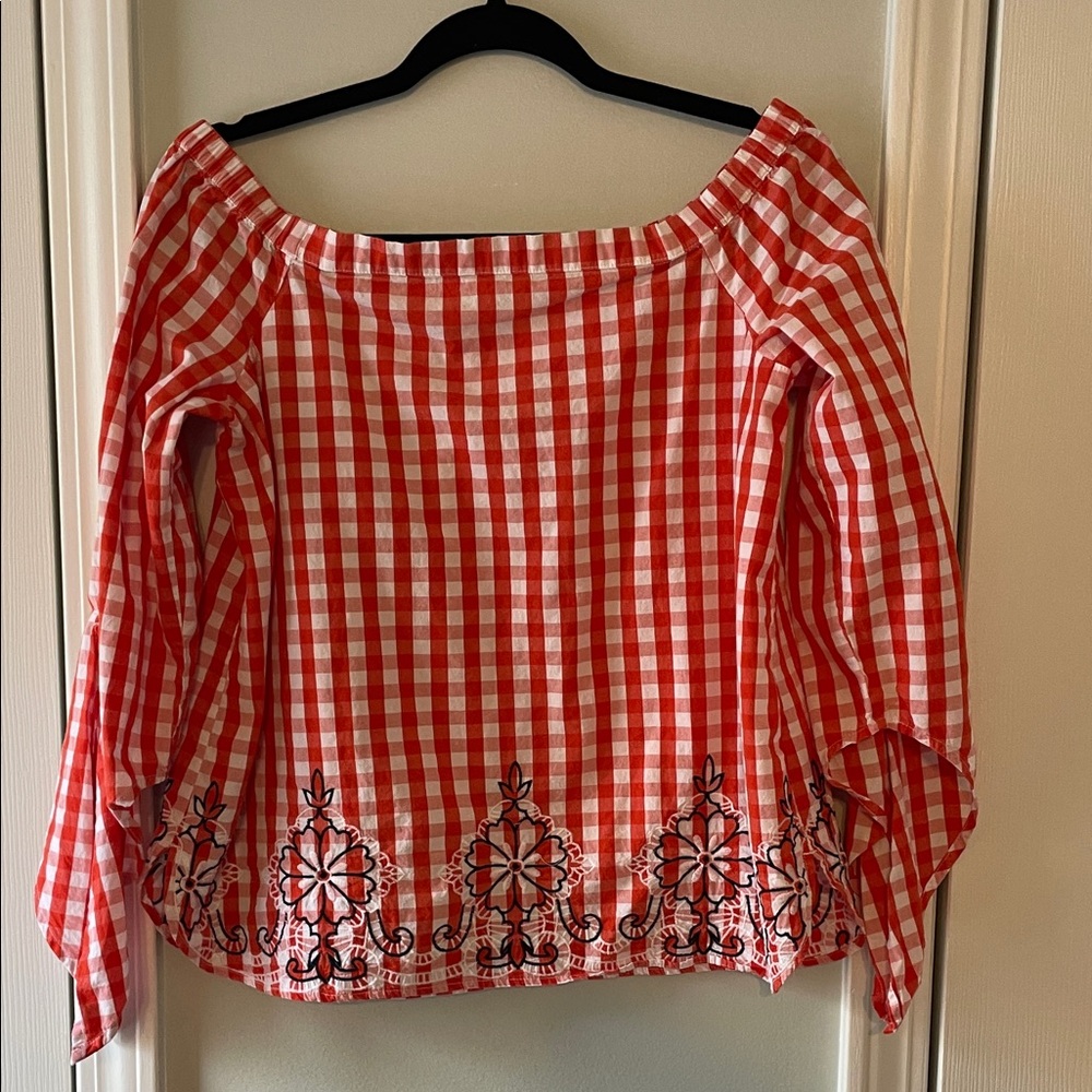Crown & Ivy Red Checkered Off-Shoulder Blouse